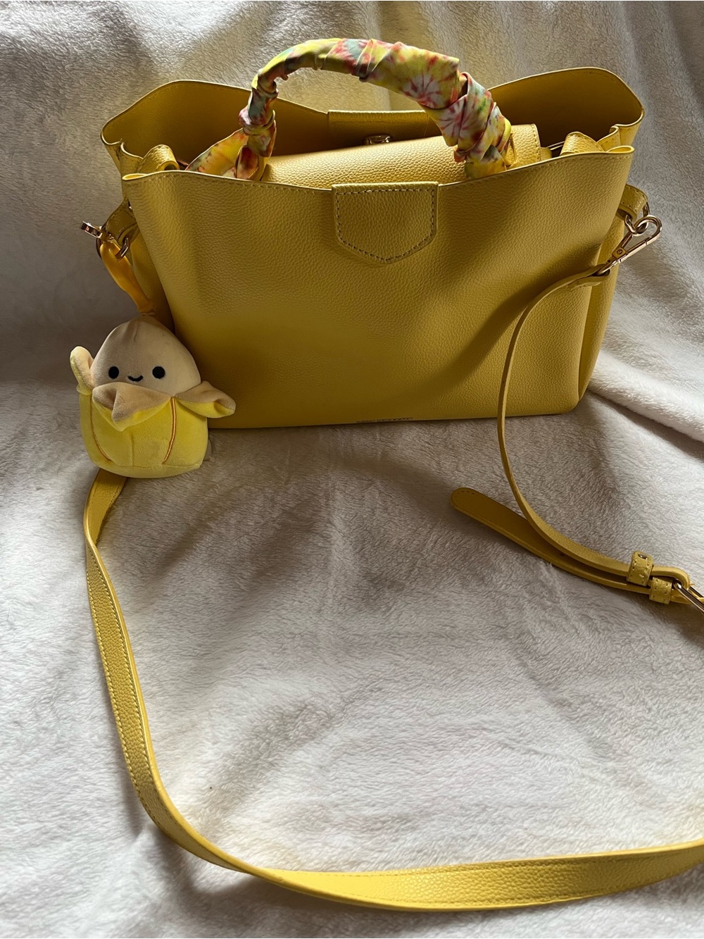 Yellow Structured Tote Bag with Scarf-Handle